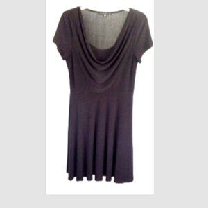 Tiana B. Women’s Black Fit & Flare Dress Sz 8P Stretch Knit Cowl Neck Cap Sleeve